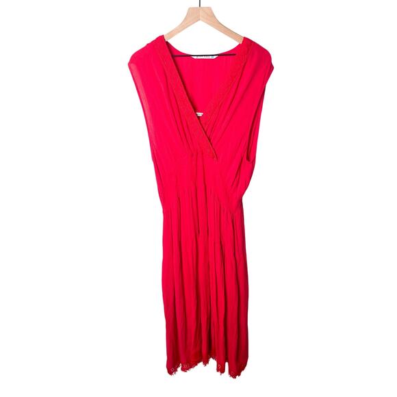 Given Kale Red Wrap Midi Dress Plus 2X Tiered Sleeveless Casual Fringe - Picture 1 of 10